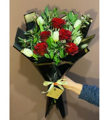 Beyaz Lale & Kırmızı Gül